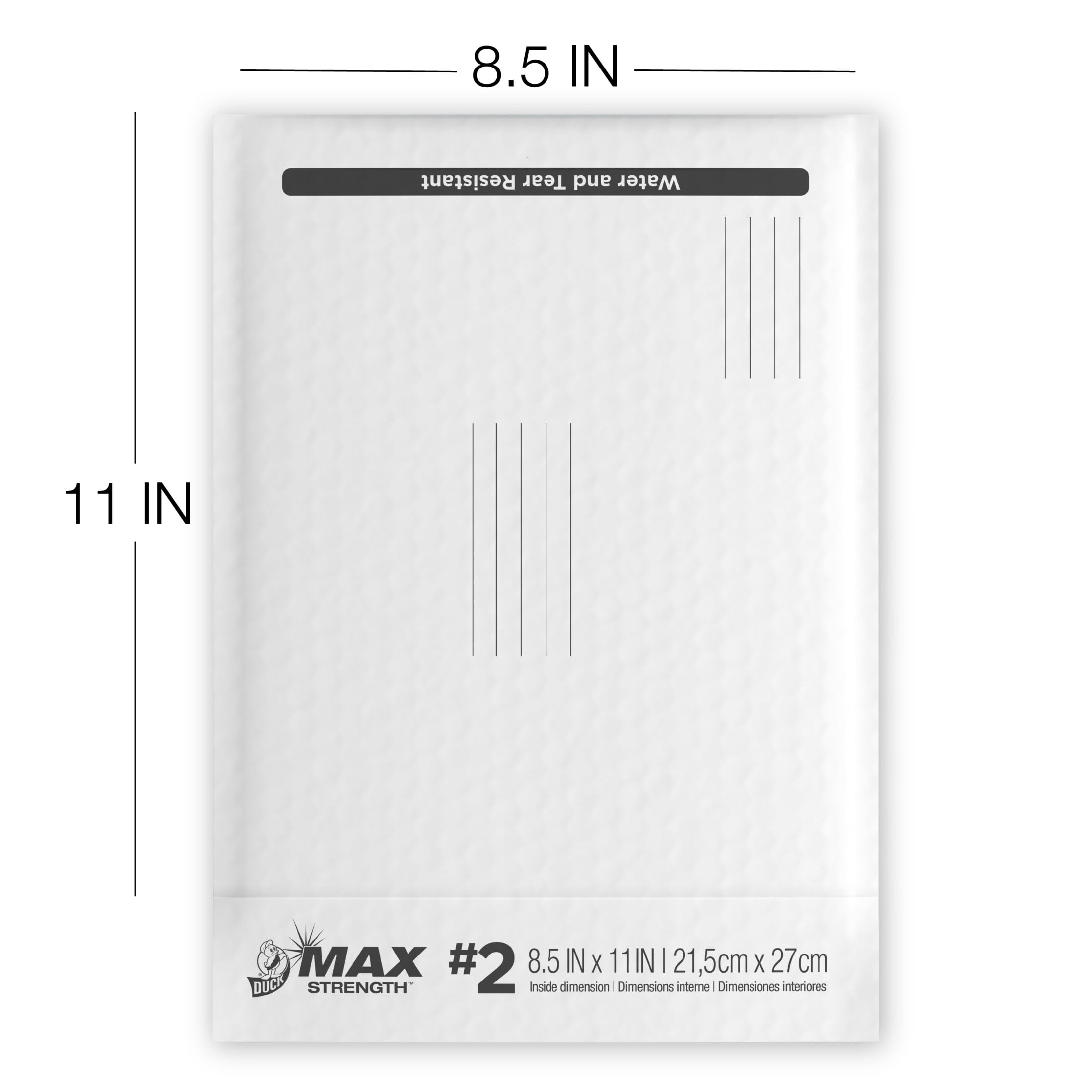 (3 pack) Duck Max Strength Self-Sealing Poly Bubble Mailer #2, 8.5" x 11", Solid White