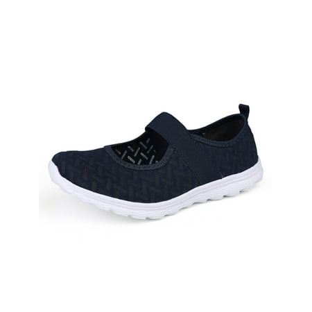 

Ritualay Womens Wide Width Mary Jane Shoes Lightweight Slip-on Sneakers Walking Shoes Dark Blue 4.5