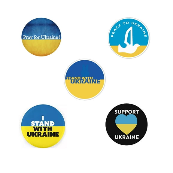 5 Piece Pack Pins, Ukraine Flag Pins, Pray for Ukraine, Stand w/ Ukraine, Support & Peace to Ukraine, Ukrainian Flag Button Pins, 5 Pcs