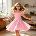 thumbnail image 4 of ASEIDFNSA Girls Sleeveless Off Shoulder Dress with Ruffle Neckline and A Line Skirt (Pink,6-7 Years), 4 of 4
