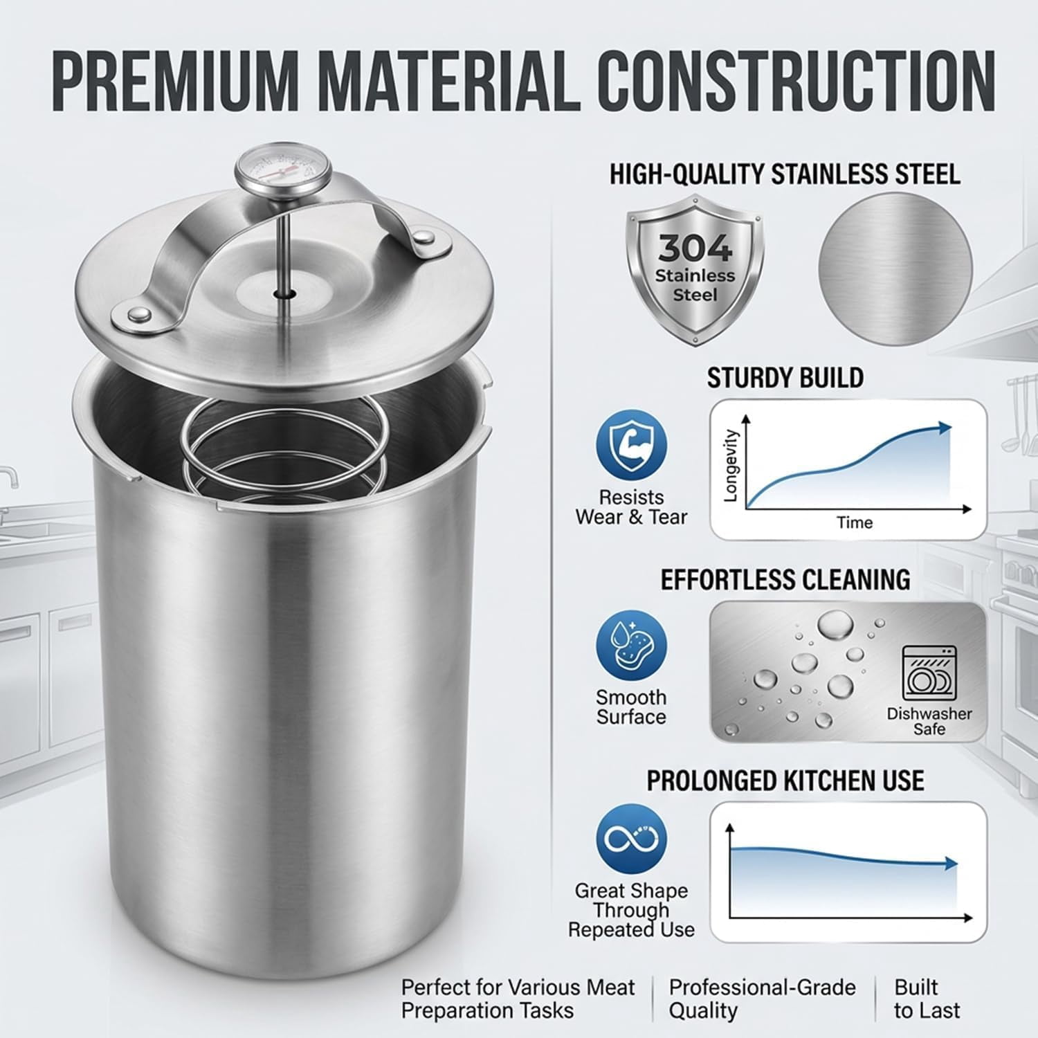 Deli Meat Press Stainless Steel, Ham Maker with Thermometer, Deli Meat Maker, Simple to Operate，for The Processing of Various Meat Products, Such as Ham and Meat Patties (2pcs)
