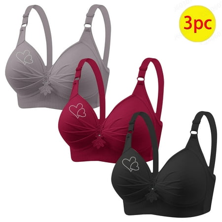 GERsome Pack of 3 Assorted Color Comfortable Full Coverage Bra for Women Wireless Bras with Soft Support Plus Size Everyday Bras 3PC#Gray/Red/Black XL