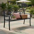 thumbnail image 4 of GVN Outdoor Bench, Outdoor Garden Bench,50 Inches Outdoor Garden Bench with Floral Design Backrest and Slatted Seat-Black, 4 of 8