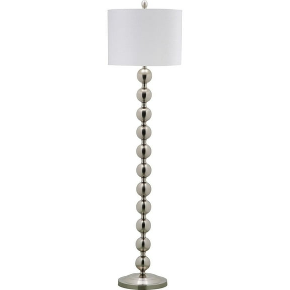 Stacked Ball Floor Lamp - Hollywood Glamour Decor - Nickel Finish & White Drum Shade
