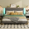 thumbnail image 3 of Bestier King Size LED Corduroy Upholstered Bed Frame with Adjustable Storage Headboard, Gray, 3 of 10
