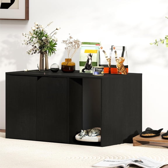 31.3"x19.7" x 17.7" Modern Simplicity Litterbox Enclosure, Engineered Wood Corner Litter Box Enclosure, Decorative Cat Litter Box Enclosed for Bedroom, Living Room, Black