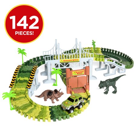 Best Choice Products 142-Piece Kids Toddlers Big Robot Dinosaur Figure Racetrack Toy Playset w/ Battery Operated Car, 2 Dinosaurs, Flexible Tracks, Bridge - (Best Friend Stick Figures)
