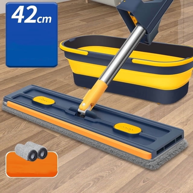 Fregona Plana Doméstica Sin Lavado a Mano 2 Fregonas 1 Cubo Plegable