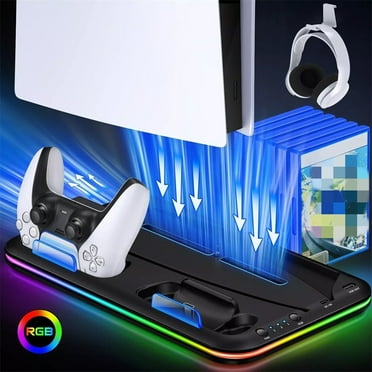 For PS5 Controller Charger Station Dock PS5 Vertical Cooling Fan Stand RGB Light