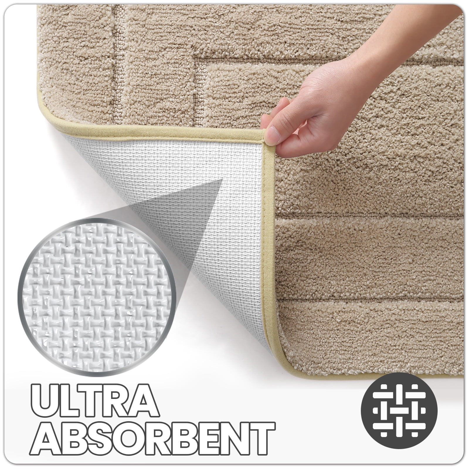 OEAKAY Bathroom Rug, Ultra Soft Absorbent Bath Rug for Bathroom, Premium Microfiber Shag Bath Mat, Non-Slip Bath Rug Machine Washable (16"x24", Beige)