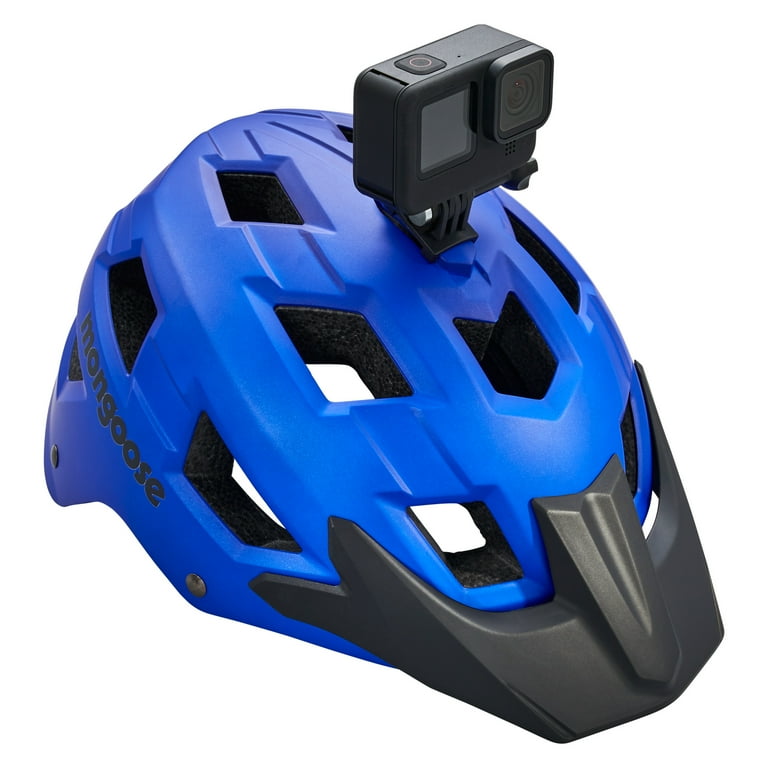 Mongoose Bicycle Capture Bike Helmet with Camera Mount Ages 8 to 13 Child and Teen Blue New