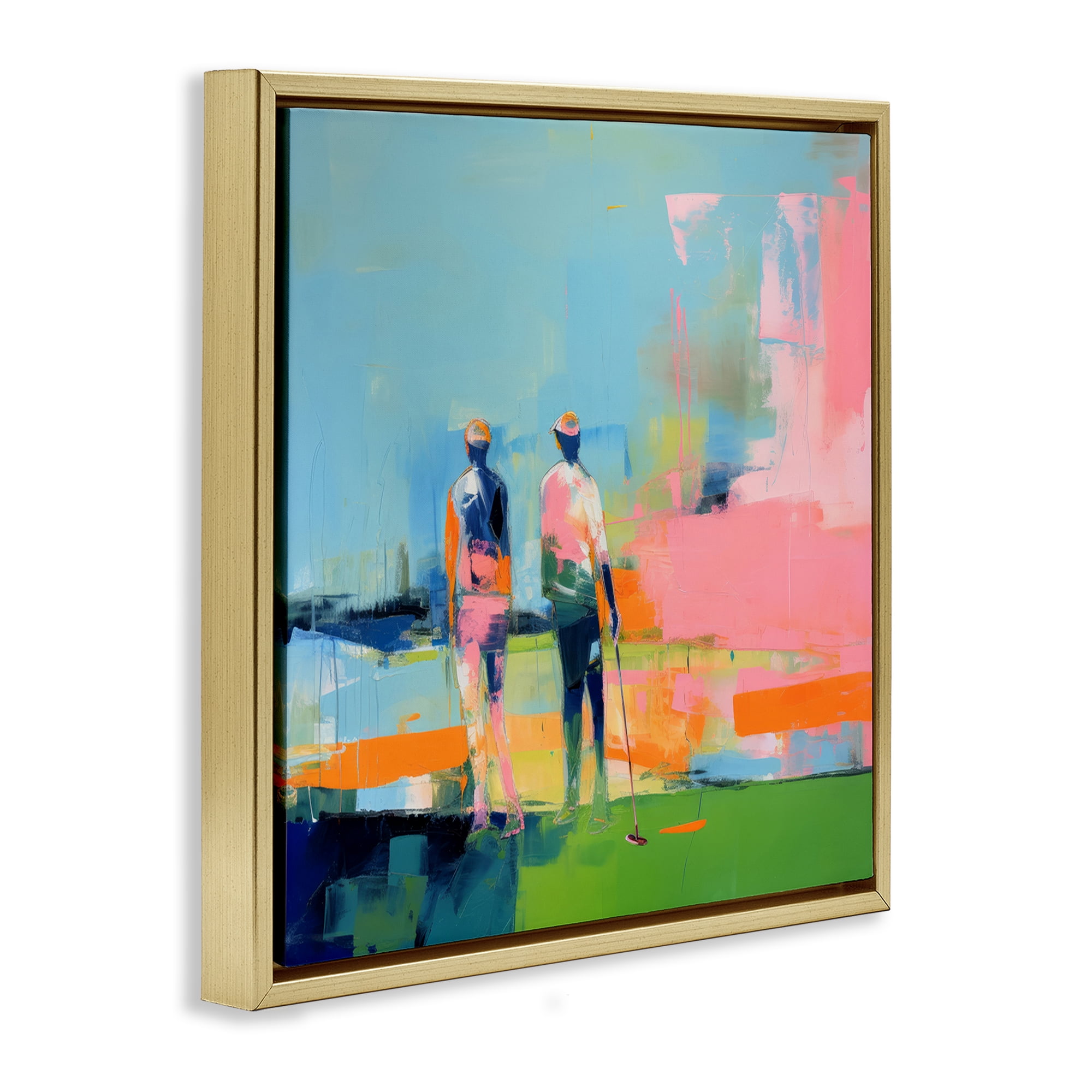 Stupell Industries Abstract Golfing Scene Abstract Painting Gold Floater Framed Canvas Art Print Wall Art, 18 x 18