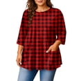 thumbnail image 2 of Sewkxo Plus Size Tops for Women Loose Fit 3/4 Sleeve Shirt Crew Neck Print Blouses Fashion Spring Summer Clothes L-5x,Red L, 2 of 6