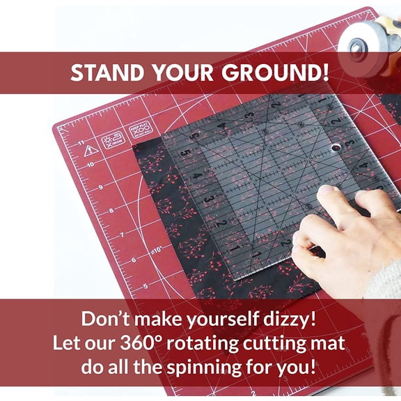 360 Degree Rotating Self Healing Cutting Mat for Crafts, Sewing, and Quilting – 12x12 cutting matts for sewing Lockable Non-Slip Base and Accurate Grid and Bias Lines for Precise Cuts