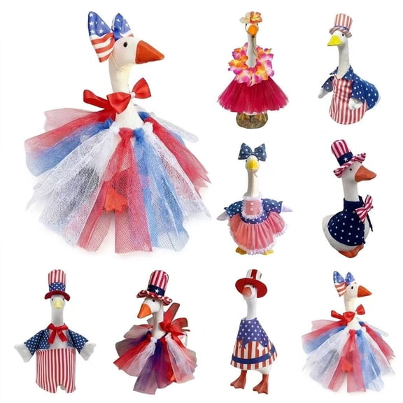 Diceymbol 4th of July Porch Goose Outfits for 7'' Statue Patriotic Tulle Tutu Flag Bow Goose Costume Independence Day Goose Clothes for Front Porch 250th Anniversary Home Porch Decor