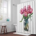 thumbnail image 5 of Watercolor Tulip Fabric Shower Curtain Pink Flowers Leaf Washable Shower Curtains for Bathroom, Waterproof Bath Curtain with Hooks Home Decor 36x72in, 5 of 8