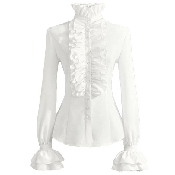 Womens Tops Shirts Long Sleeve With Punk Ruffles Fall Clothes for Women Tees Blouses White Size S