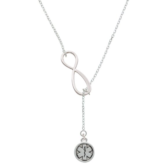 Delight Jewelry Silvertone Round EMT Star of Life Silver tone Elegant Infinity Lariat Necklace