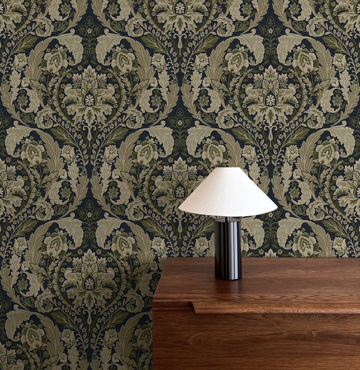 Harry & Grace Deep Sea Thornton Vintage Damask Peel and Stick Wallpaper - 20.5 in. W x 18 ft. L Roll