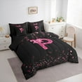 thumbnail image 3 of Manfei Personalized Initial P Bedding Comforter Set 7 Pieces for Preppy Child,Pink Ribbon Bow Knot Full Bedding Set Lightweight,Bling Glitter Fitted Sheet Flat Sheet,Luxury Bedroom Decor,Reversible, 3 of 8
