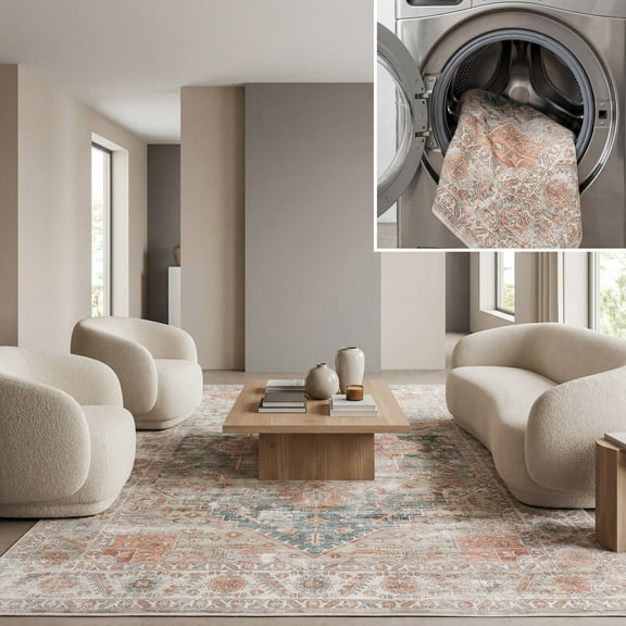 SAFAVIEH Arizona Wilmer Medallion Polyester Area Rug, Sage/Rust, 8' x 10'