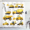 thumbnail image 1 of Ambesonne Cartoon Shower Curtain, Construction Vehicles, 69"Wx84"L, Earth Yellow Black, 1 of 3