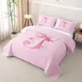 thumbnail image 3 of Manfei Pink Watercolor Bow Letter J Twin Quilt Set for Girls, Cute Initial Bows Twin Coverlet Set, 3 of 7