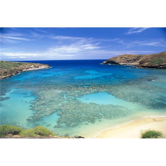 Hawaii Oahu Hanauma Bay State Park View From Above Looking Into Coral Waters Poster Print