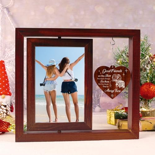 Rotating Wooden Friendship Picture Frame - Holds Two 4x6 Photos, "Our Friendship Is Endless" Quote, Gift Box