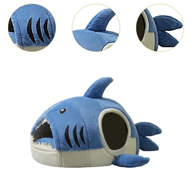Cama-cueva Para Gatos Con Forma De Tiburón - Peluche Suave Con Base Antideslizante - Lavable A Máquina Para Mascotas Pequeñas