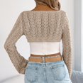 thumbnail image 4 of Women Long Sleeve Hollowout Knitted Short Cropped Sweater Solid Color Round Neck Shrug Cover Up Jumper Top Outerwear, 4 of 20