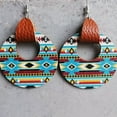 thumbnail image 3 of New Genuine Leather Wrap Aztec Patterns Ethnic Bull Head Wood Statement Earrings, 3 of 7