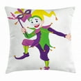 thumbnail image 1 of Mardi Gras Throw Pillow Cushion Cover, Cartoon Style Jester in Iconic Costume with Mask Happy Dancing Party Figure, Decorative Square Accent Pillow Case, 20 X 20 Inches, Multicolor, by Ambesonne, 1 of 2