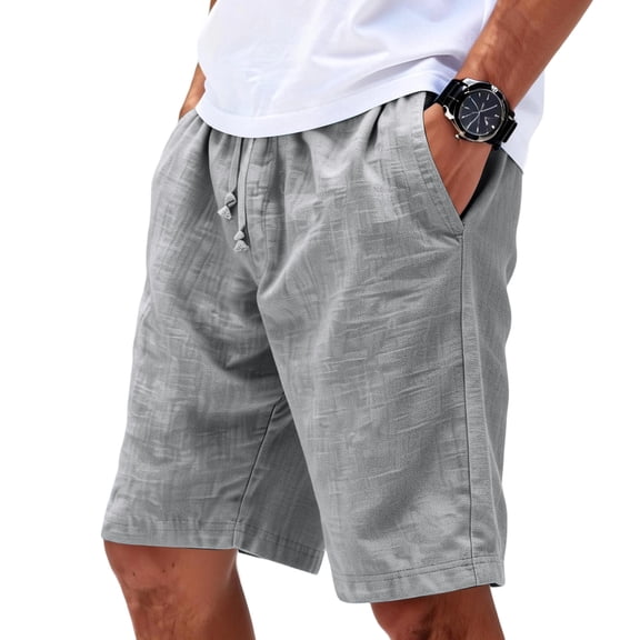 Lumtrix Men's Linen Shorts with Pockets Lightweight Breathable Casual Elastic Waist Shorts for Summer Beach Vacation Gray 2XL