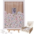 thumbnail image 1 of Wedding Guest Book , AmPm Wooden Picture Frame , Drop Top Frame Sign Book with 100PCS Wooden Hearts, Rustic Wedding Decorations and The Wedding Gift (White Wooden Frame + Photo), 1 of 6