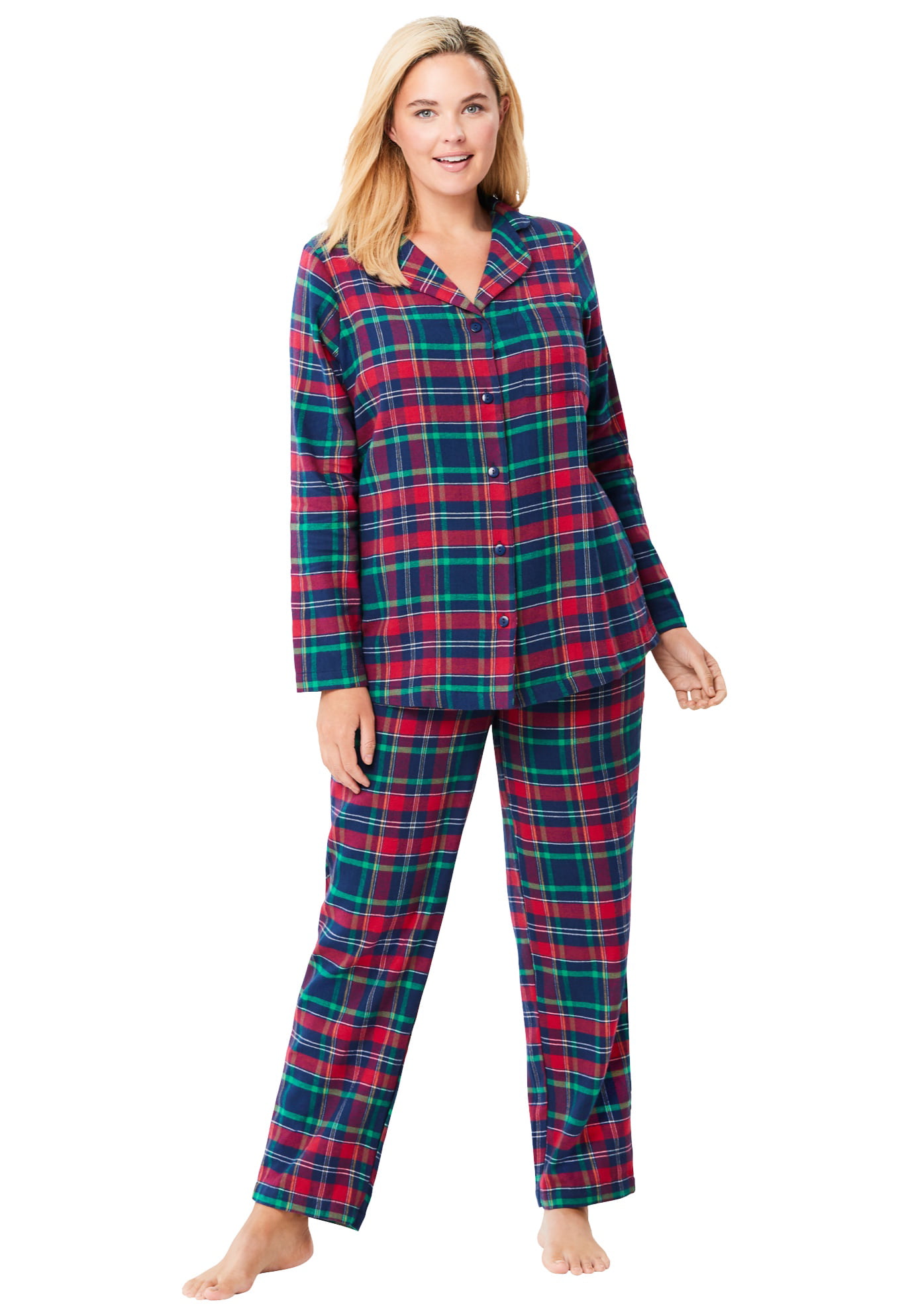Dreams & Co. Women's Plus Size Petite Classic Flannel Pajama Set ...