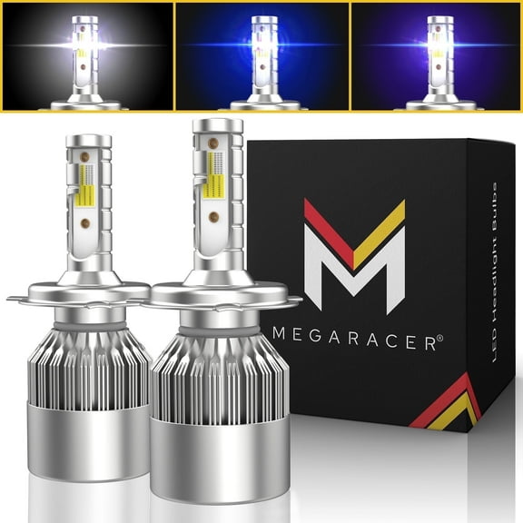 Mega Racer 3 Color Changing H4 9003 HB2 LED Headlight Bulb (2 PACK) - 6000K Bright White Blue Purple 40W 8000LM - Replacement Car Bulbs