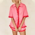 thumbnail image 5 of Womens Summer 2 Piece Matching Set Vacation Outfits Cruise Beach Summer Short Sleeve Oversized Shirts And Shorts Sets, 5 of 7