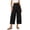 #191-Black, variant on Women's Casual Plus Size Straight Leg Pants, Solid Color High Waist Elastic Back Waist Pants with Pockets, Cropped Wide Leg Pants for Daily Outings