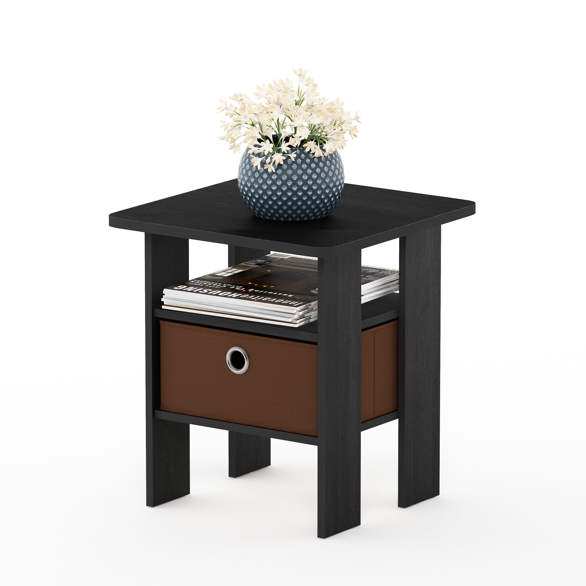 Furinno Andrey End Table with Bin Drawer, Americano/Medium Brown