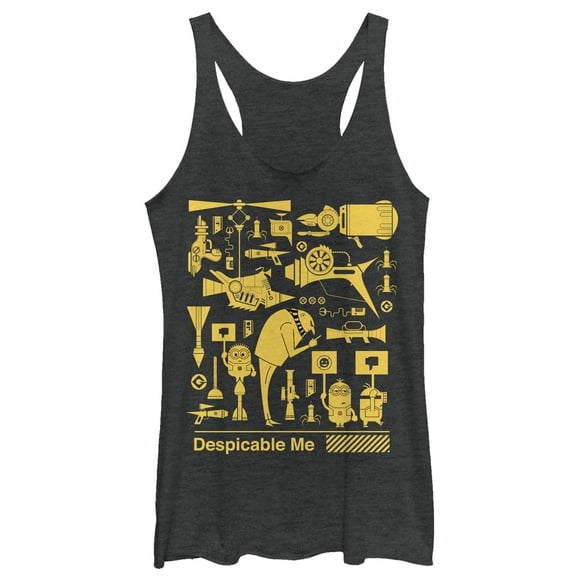 Women's Despicable Me 3 Minion Worker Strike  Racerback Tank Top Black Heather 2X Large