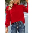 thumbnail image 2 of Women's Long Sleeve High Neck Puff Long Sleeve Casual Loose Shirts Tops and Blouses  Hem Mock Neck Puff Sleeve Blouse Top, 2 of 6