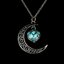 Guodhu Luminous Crescent Moon and Heart Necklace Glow in The Dark Silver Plated - Glowing Blue Moon Charm - Magical Fantasy Fairy Glowing Necklace Jewelry