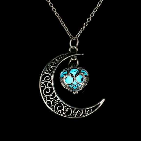 PONPRNGY Luminous Stone Necklace Moon Heart Pendant Necklace Fluorescent Necklace Glow in the Dark Accessories for Women
