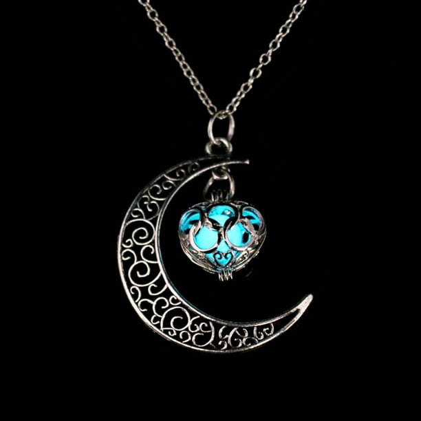 Collar para mujer, joyería para mujer, joyería para mujer, collar con colgante de corazón hueco, colgante de piedra luminosa, collar con colgante