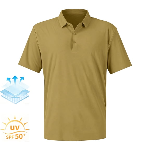 Havenx Men's Golf Shirt Short Sleeve Quick Dry Performance Polo Shirts Collared 3 Buttons Moisture Wicking Golf Polos Athletic Golf Work Casual Sports Lightweight Wear,Khaki L