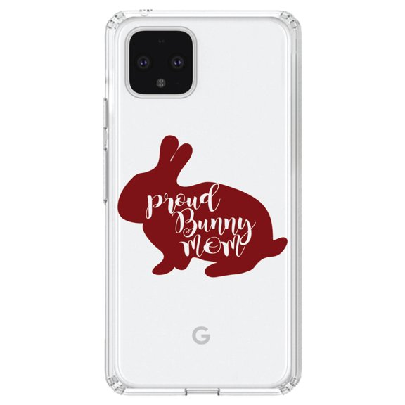 DistinctInk Clear Shockproof Hybrid Case for Google Pixel 4 (6.1" Screen) - TPU Bumper Acrylic Back Tempered Glass Screen Protector - Proud Bunny Mom - Rabbit