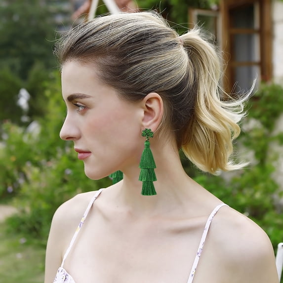 Washranp St. Patricks Day Dangle Earrings,Portable Green Leaves Tassel Drop Earrings for Women Gift