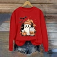 thumbnail image 2 of Thanksgiving Sweatshirt Women Pumpkin Coffee Graphic Sweatshirts Cute Halloween Shirts Fall Crewneck Sweatshirt Red XL, 2 of 5
