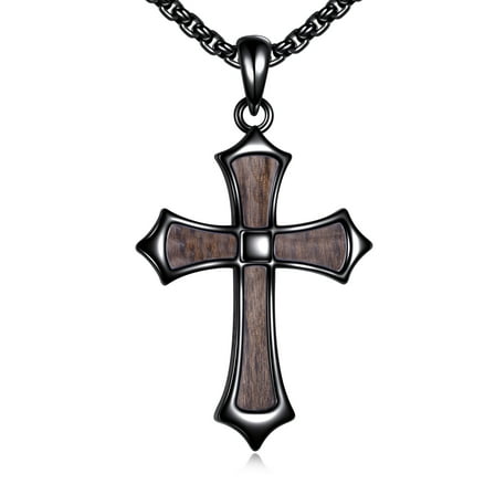 Wooden Cross Necklace 925 Sterling Silver Wood Cross Pendant Cross Jewelry Gifts For Men